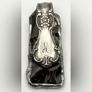 Handmade Pendant.  Glass, solder, silver plated